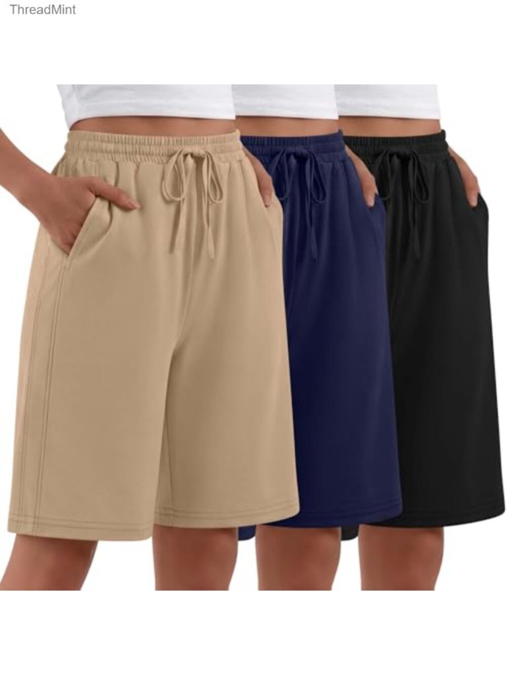 3 Pack Women's Cotton Bermuda Shorts with Pockets Drawstring Lounge Athletic